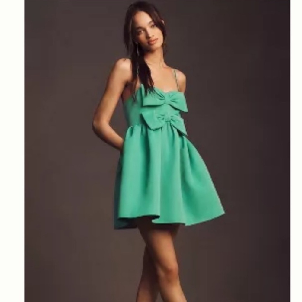 Sachin & Babi Sloane Taffeta Double-Bow Pleated Colorblock Mini Dress in Green